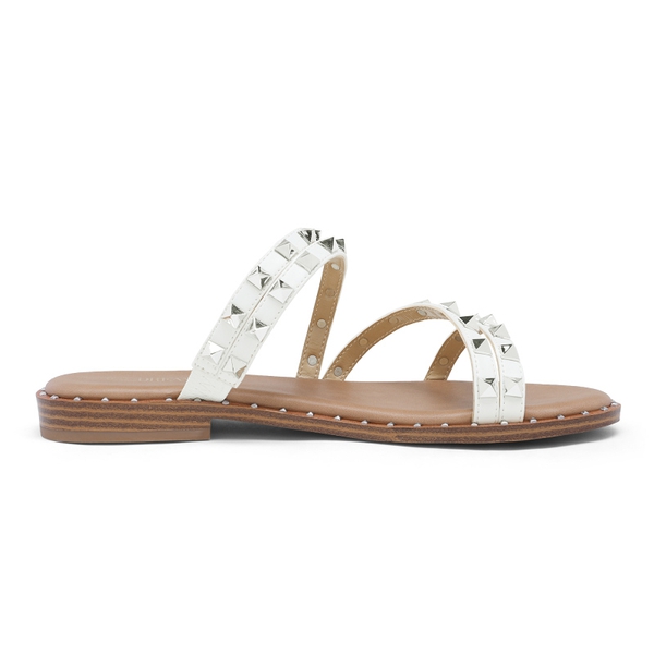 Clear Studded Rhinestone Flat Sandals - WHITE PU RIVET - 2